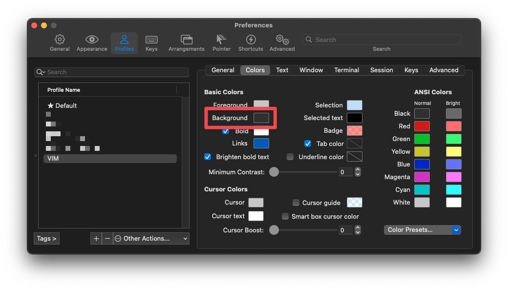 Create iTerm profile